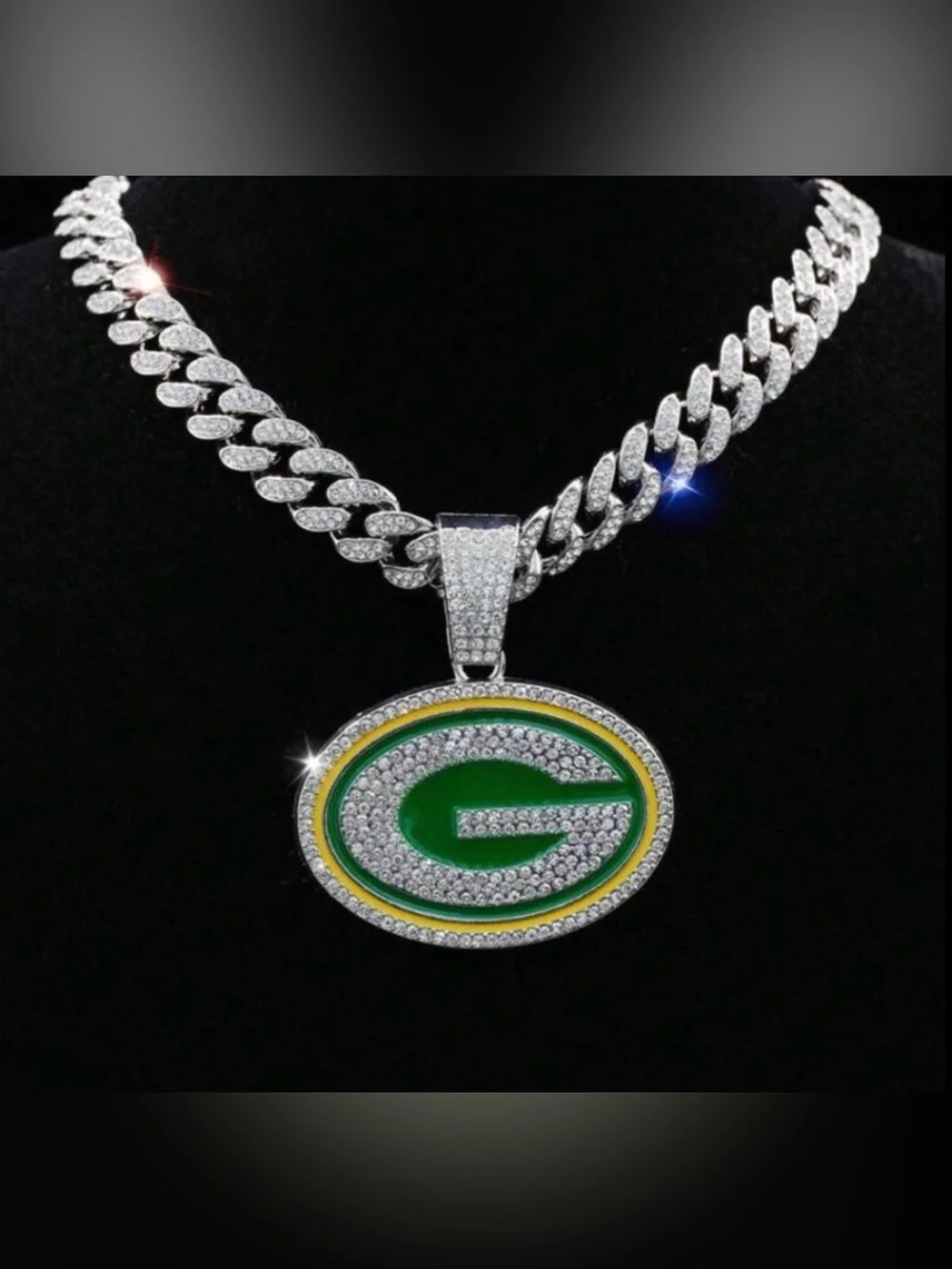 New Green Bay Packers Football Iced Out Chain Necklace